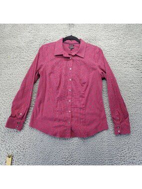 Talbots Shirt Womens 8 Red Plaid Cotton Blend Long Sleeve Button Up